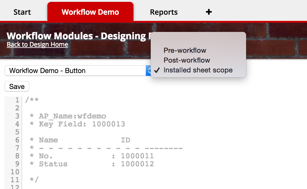 Right-click sheet to access Javascript Workflow