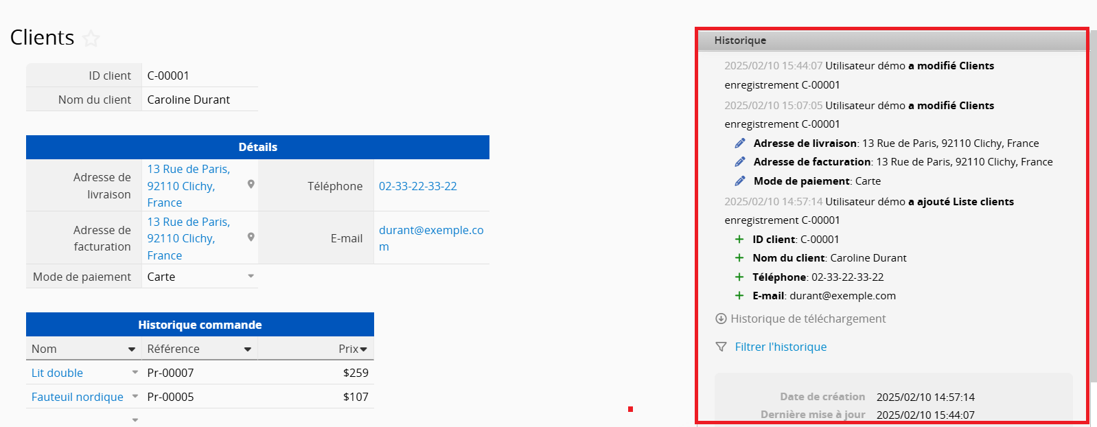 Historique pour garantir la bonne transparence des données et éviter des désaccords 