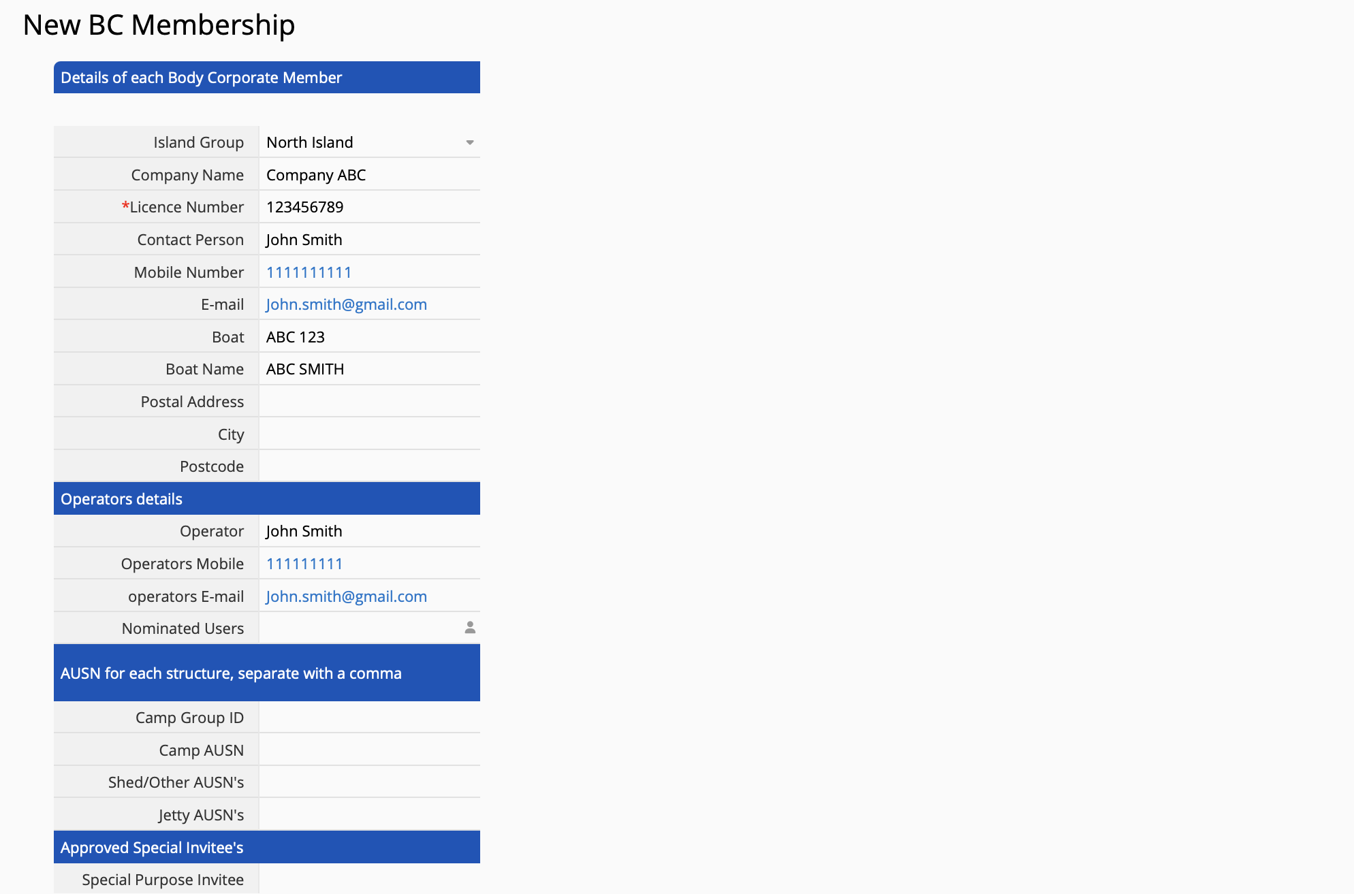 Sample membership form on Ragic