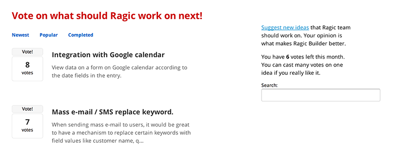 Vote for the Ragic feature that you would like to have! Icon