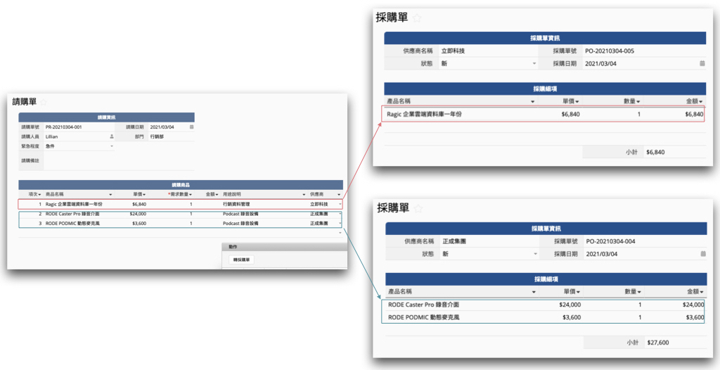 如何將一張請購單上不同供應商的請購項目，拋轉成多張採購單？ Icon