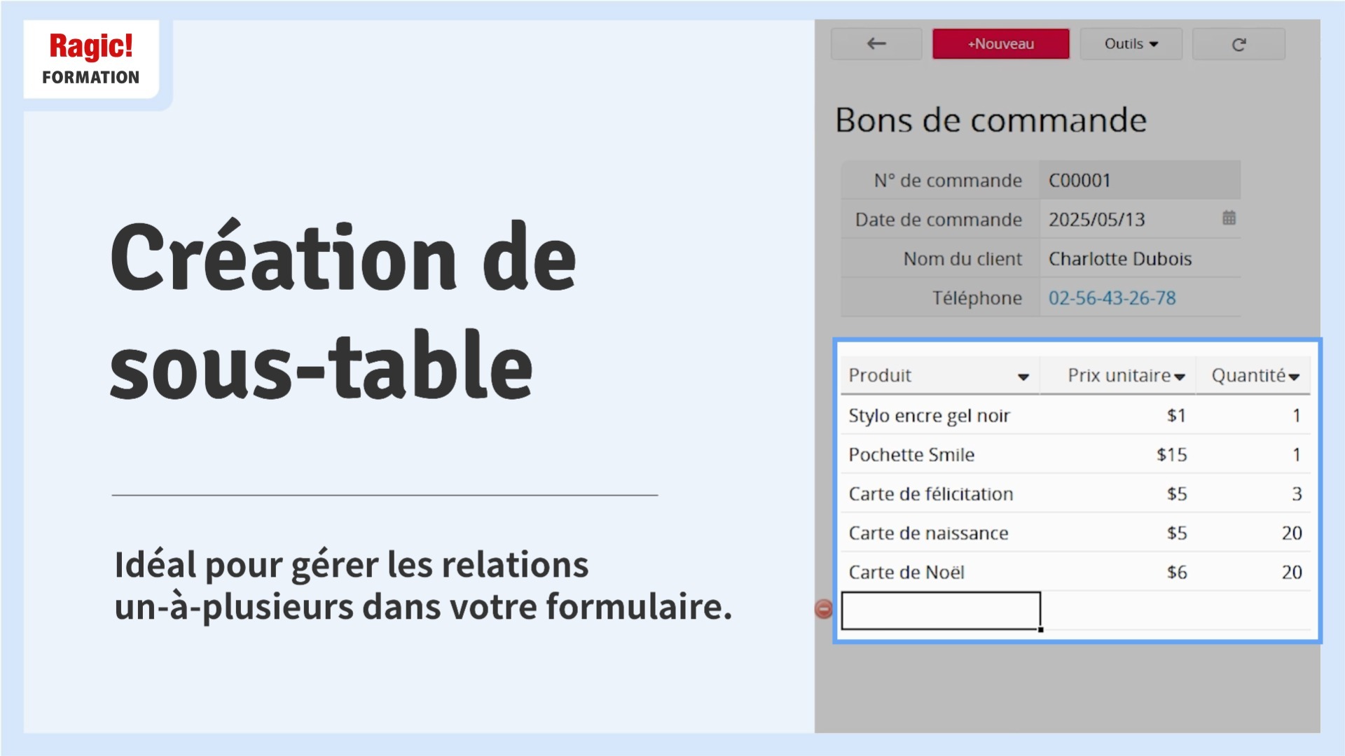 Créer une sous-table