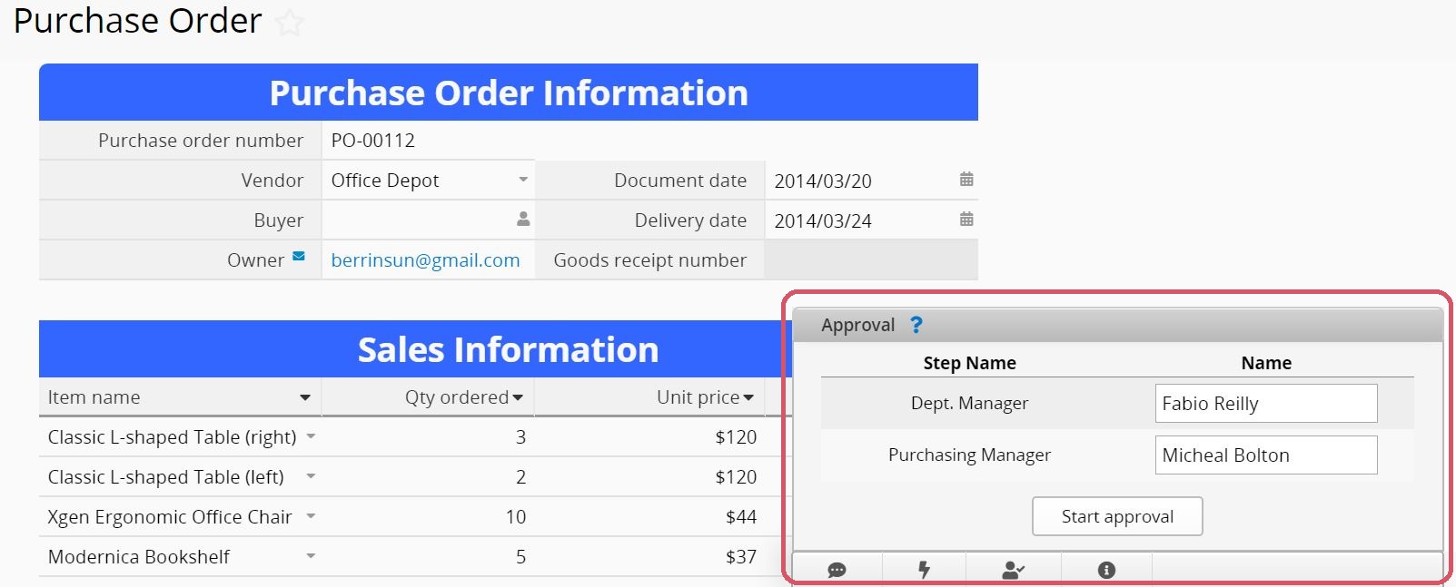 Built-in approval flow