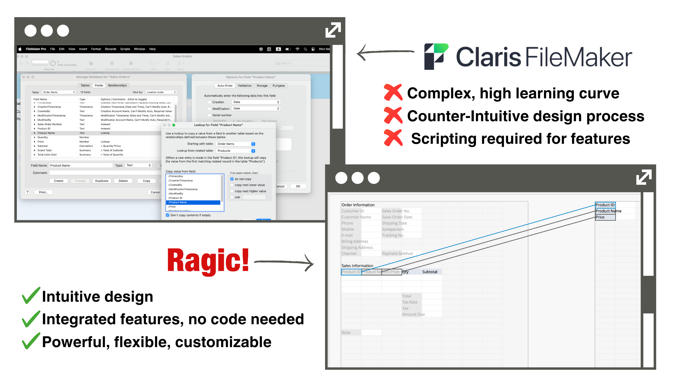 Claris FileMaker Pro vs Ragic interface
