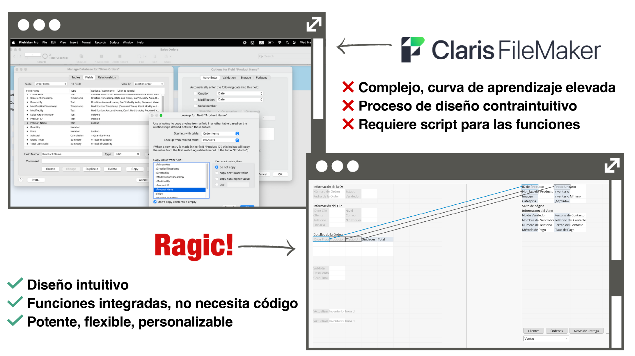 Interfaz Claris FileMaker Pro vs Ragic