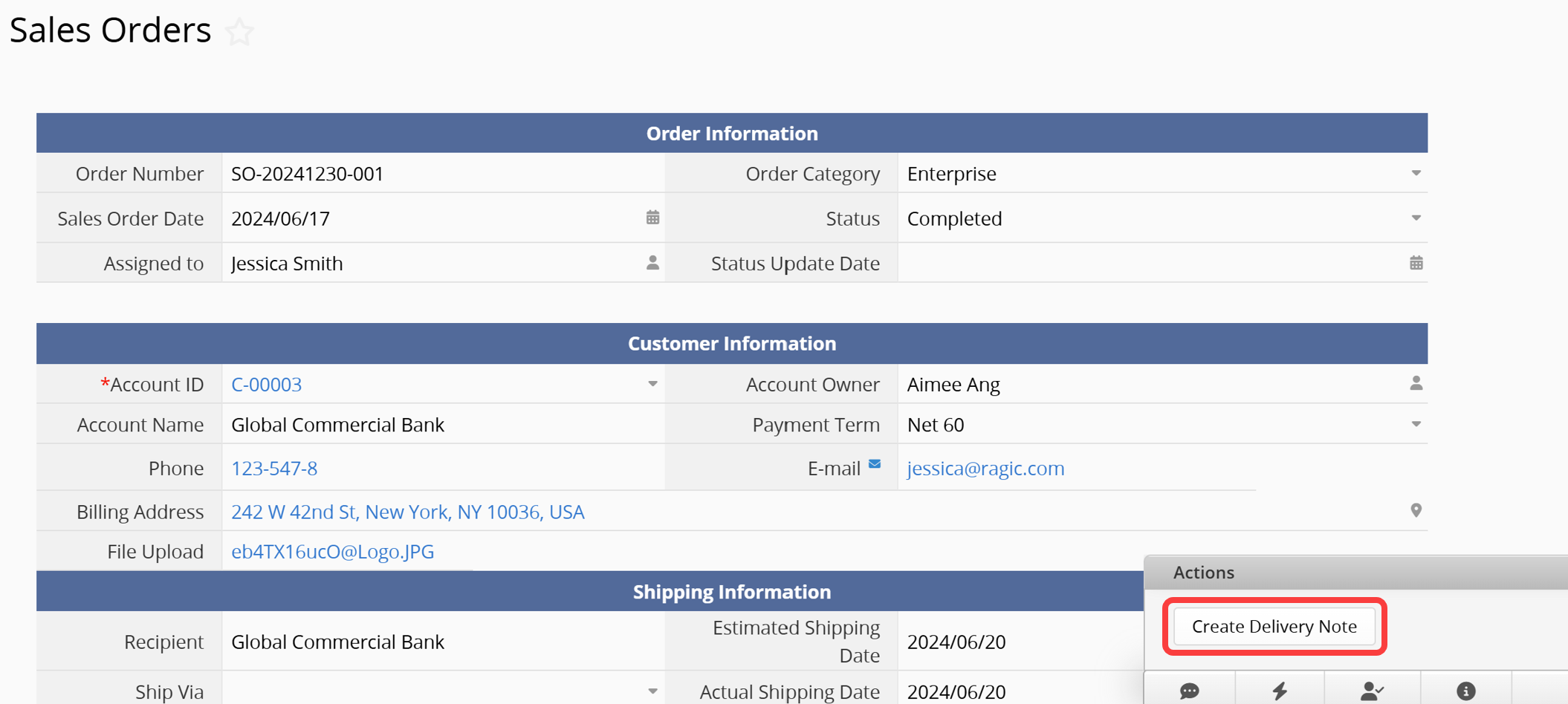 Convert sales orders to delivery notes with one click