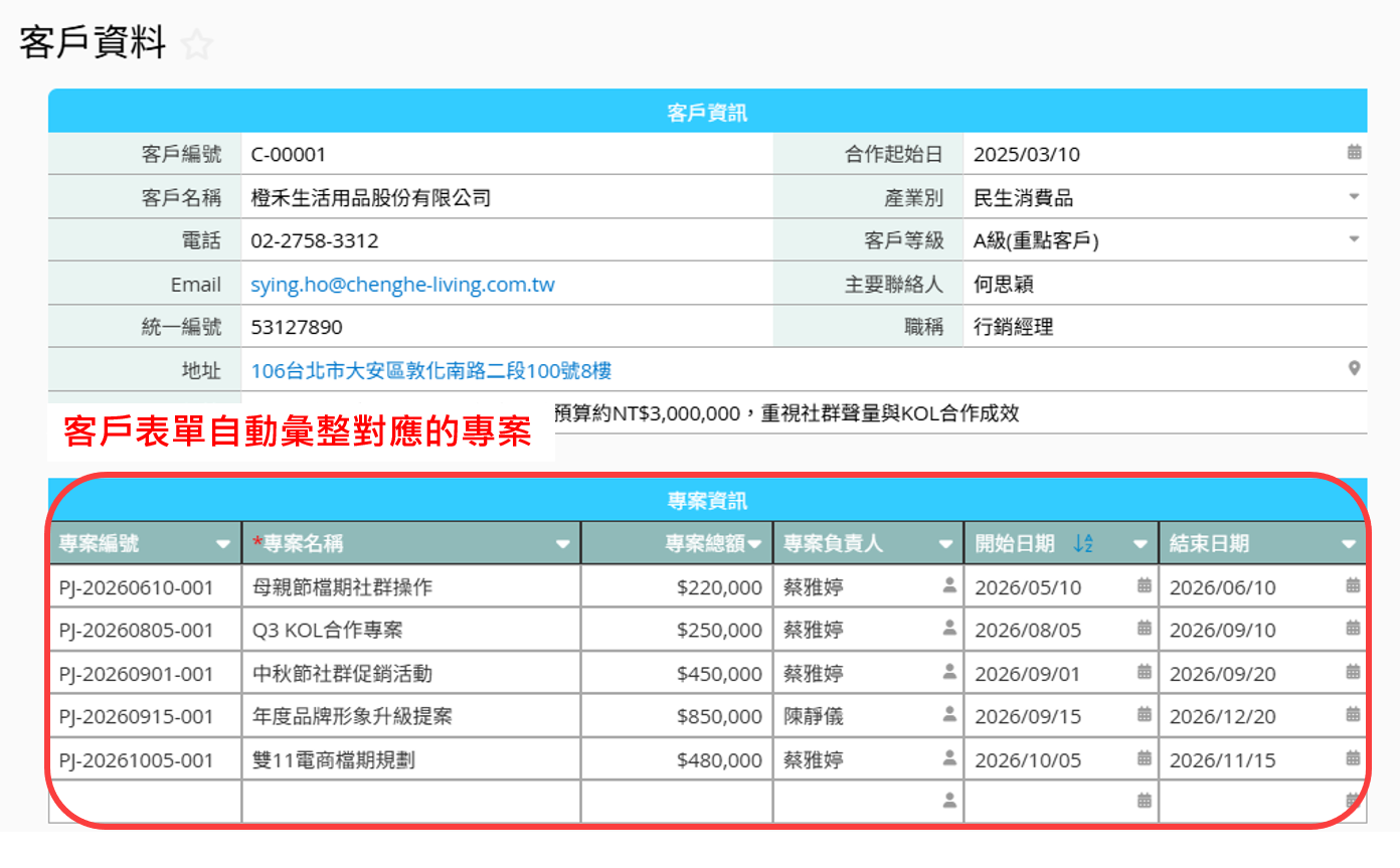 專案資料一頁彙整，不用切換對照
