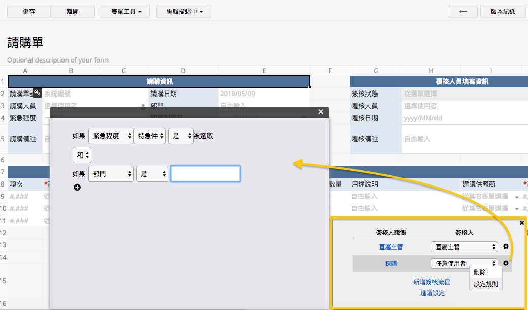 根据条件变更签核流程