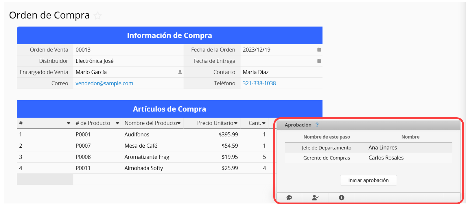 Flujo de aprobación integrado