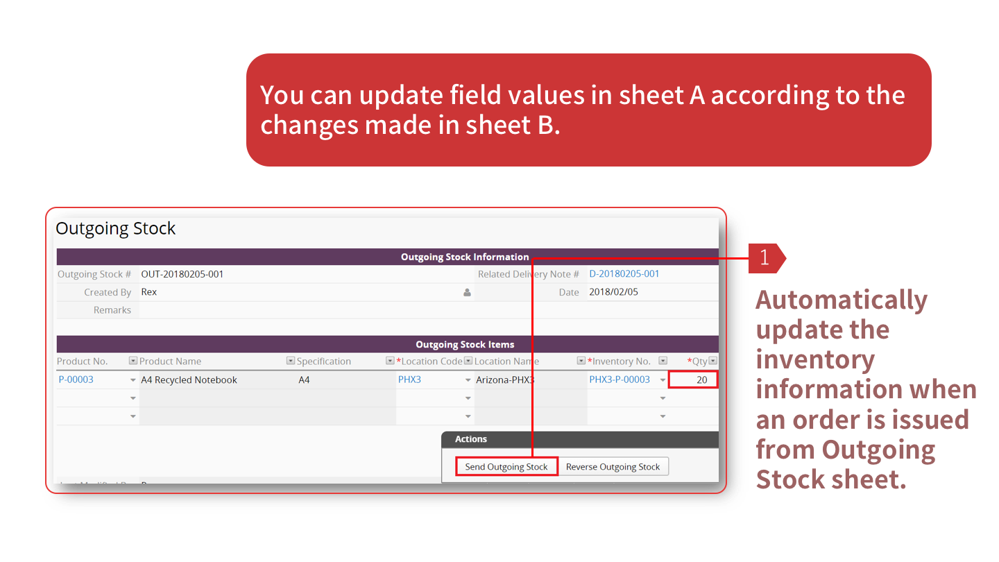 You can update field values in sheet A according to the changes made in sheet B