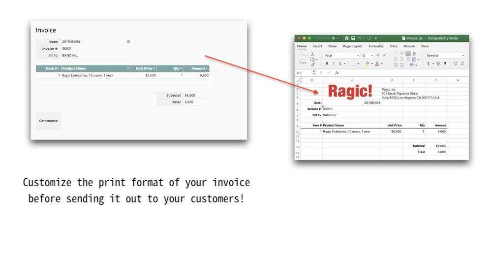 Customize the print format of your invoice before sending it out to your customers!