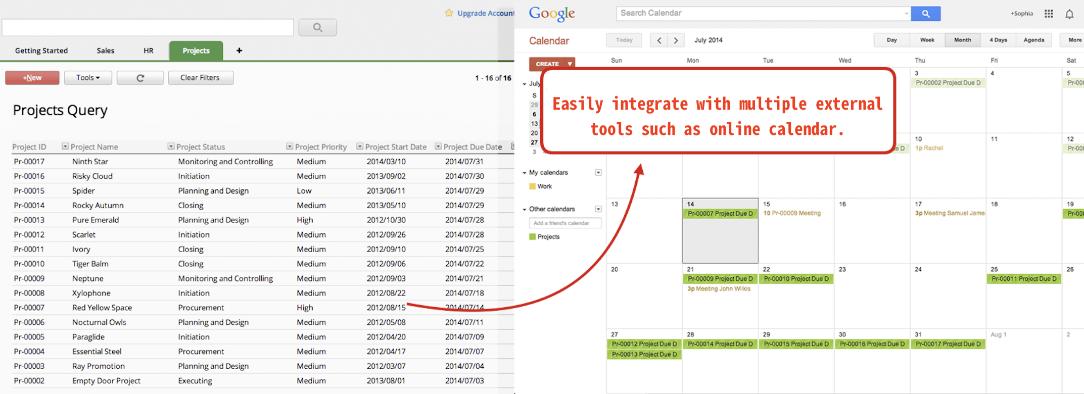 Easily integrate with multiple external tools such as online calendar.
