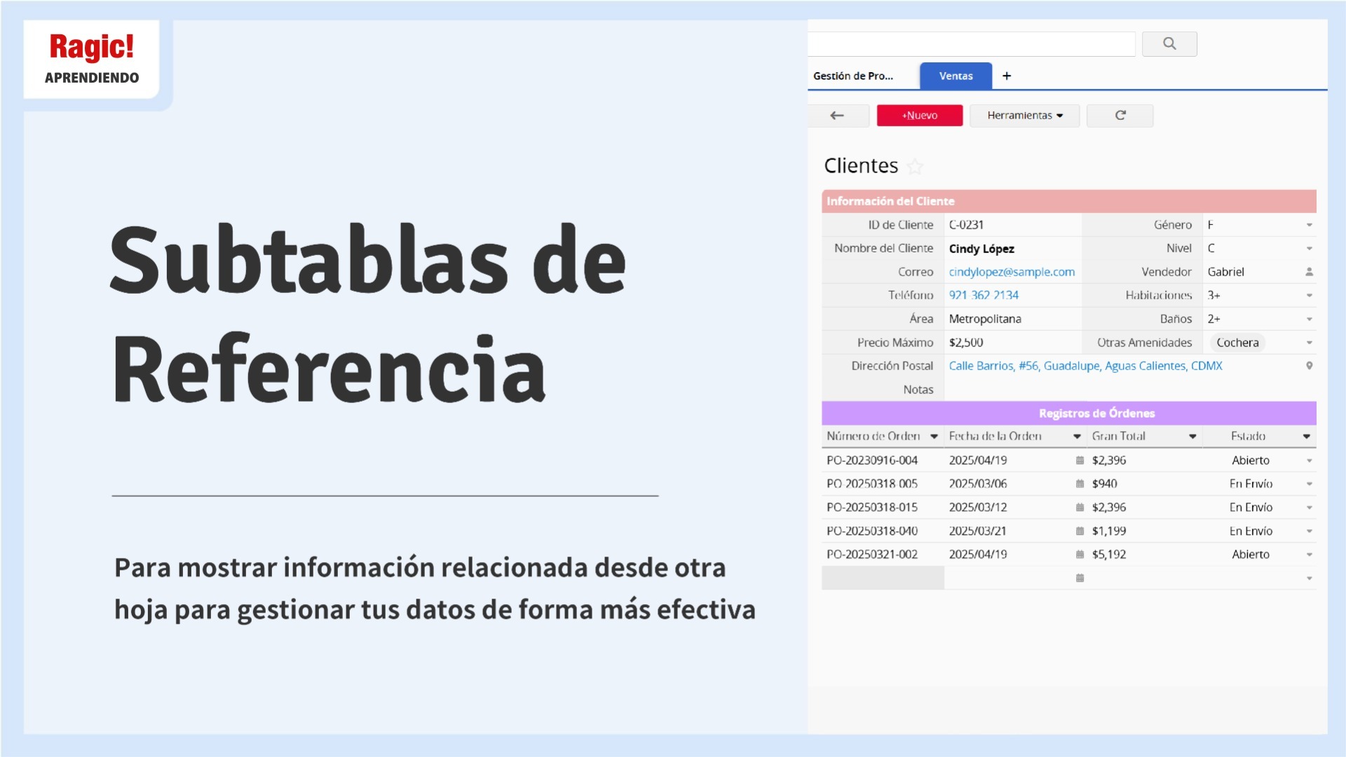 Subtablas de Referencia (mostrar referencias de hojas existentes)